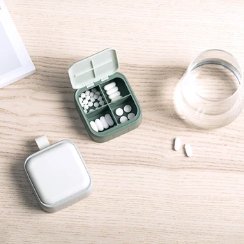 4 mriežky, organizátor kontajner pre tablety cestovné pilulku box s tesniaci krúžok Malé políčko pre tablety Pšeničnej slamy kontajner na lieky