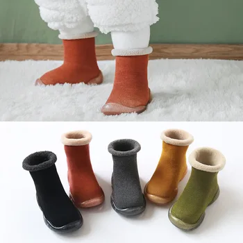 Nové novonarodeného chlapca topánky dieťa antisilp ponožky, topánky z Imitácie cashmere dieťa, batoľa poschodí topánky non-slip teplé gumovou podrážkou topánky
