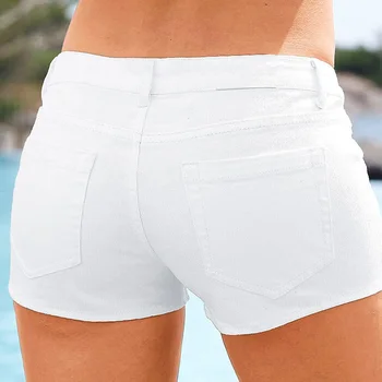 Ženy S Nízkou Strede Zúžený Jednofarebné Biele Krátke Mini Džínsy Šortky Ropa Mujer Dámy Bežné Priedušná Krátke Nohavice Na Leto Pláže