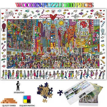 Times Square Drevené Skladačky Puzzle 1000 Kusov Komiksu, Maľby Krajiny Drevené Puzzle, Hračky pre Dospelých 1000 Ks Puzzle Hry