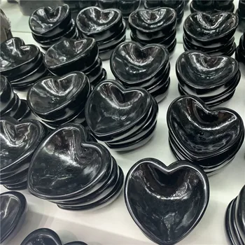 Prírodné čierna obsidián srdce tvar misy Ručne Vyrezávané Liečivý Kryštál domáce dekorácie na darčeky 1pcs 1pcs