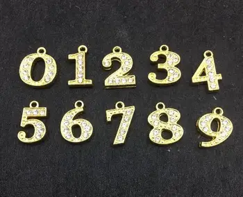 Kamienkami Zlatá Farba Číslo Prívesok 200PCS/mnoho 0 - 9 vhodný Pre DIY Telefón Pásy a Keychains