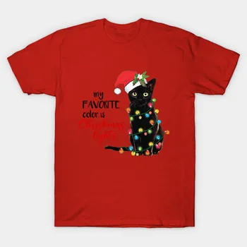 Moja Obľúbená Farba Je Vianočné Osvetlenie. Vtipné Black Cat Vianočný Darček Mens T-Shirt Bavlna Krátky Rukáv O-Krku Unisex Tričko Nové