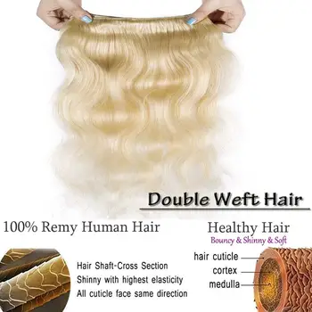 Liweike 613 Zväzok Brazílsky ľudské vlasy zväzky Väzbe Remy Vlasy 30 32 38 40Inch Dlhé Vlasy Zväzky Telo Vlna Blondína Zväzky