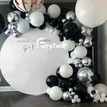 123pcs Chrome Silver Balóny Garland Arch Kit Black White Ballon 4D Globos Baby Sprcha Narodeniny, Výročie Svadby, Party Decor
