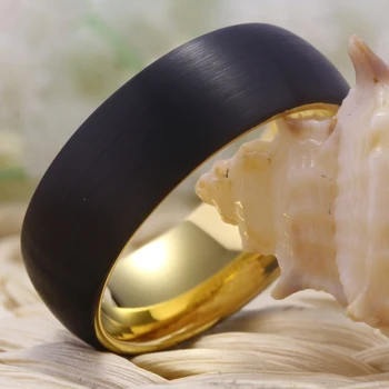YGK Svadobné Šperky Čierny Matný Povrch Zlata vo Vnútri Módne Volfrámu Prstene pre Mužov Ženích Svadobné Zapojenie Výročie Krúžok
