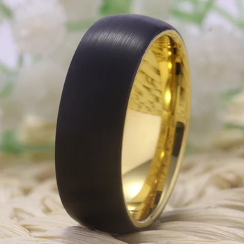YGK Svadobné Šperky Čierny Matný Povrch Zlata vo Vnútri Módne Volfrámu Prstene pre Mužov Ženích Svadobné Zapojenie Výročie Krúžok
