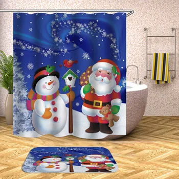 Santa Claus Snehuliak Sprchový Záves Nepremokavé Vaňa Záclony Kúpeľni Na Vani Vianočné Kúpanie Kryt Veľké Široké 12pcs Háčiky