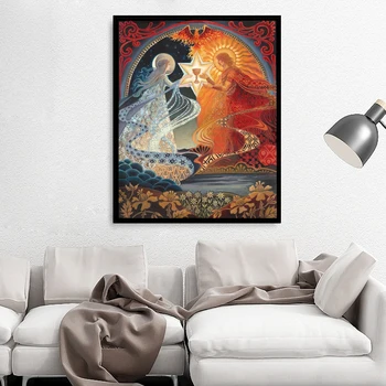 Obrázok Alchymistickej Svadobné Posvätné Manželstvo Pohľadnice Mytológie České Cigán Bohyne Wall Art Tlač a Poster Obývacia Izba