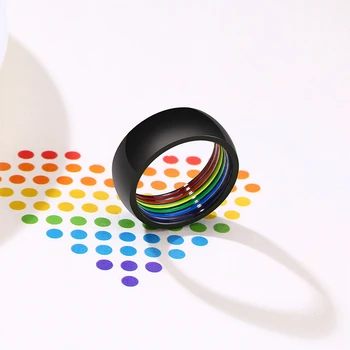 Vnox 8MM Minimalistický Štýl Nehrdzavejúcej Ocele LGBT Pride Prstene pre Ženy, Mužov Rainbow Pruhy vo Vnútri Dome Tvar