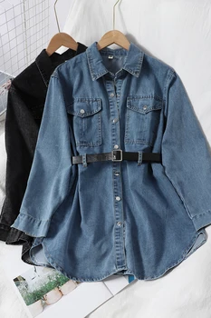 Temperament univerzálny dvojitý vrecká veku zníženie módy pásu denim jacket tričko jeseň kórejský štýl trend