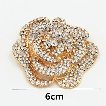 Ohromujúci Diamante Crystal Veľké Ruže Kvet Svadobné Svadobné Elegantná Brošňa Hot Predaj Luxusný Ženy Strany Kostým Brošňa Kolíky