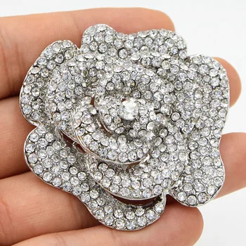 Ohromujúci Diamante Crystal Veľké Ruže Kvet Svadobné Svadobné Elegantná Brošňa Hot Predaj Luxusný Ženy Strany Kostým Brošňa Kolíky