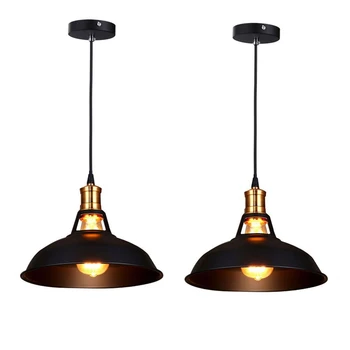 Najnovšie Retro Priemyselné Edison Jednoduchosť Luster Vintage Stropná Lampa s Kovovou Lesklé Nordic štýl Tieňa (Sada 2 Black)