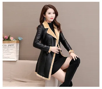 Kožené ženy Jeseň zima Novú koženú bundu kórejský módne oblečenie PU kože kabát teplé výkopu coats Veľké veľkosť Dámske kabáty