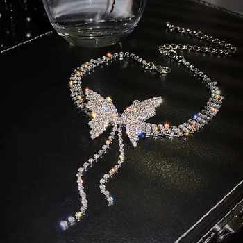 Južná Kórea je nový dizajn a módne šperky prehnané luxusné lesklé plný crystal motýľ náhrdelníky náušnice žena prom šperky