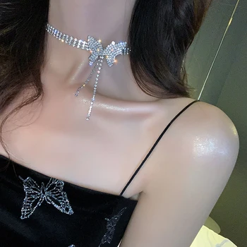 Južná Kórea je nový dizajn a módne šperky prehnané luxusné lesklé plný crystal motýľ náhrdelníky náušnice žena prom šperky
