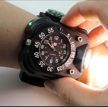 Vysoké Svetlé Taktické Sledovať Baterka s Kompasom Vonkajšie Športové Vodotesné Led USB Nabíjanie Náramkové Hodinky Lampy Baterky