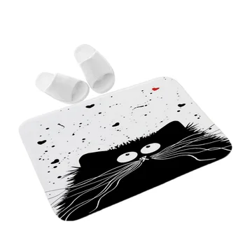 Cartoon Zvierat Vzor Rohože Čiernej a Bielej Rohožky Mačka Flanelové Tlač Dvere, Rohože pre Vstupné Dvere protišmykových Kuchyňa Mat