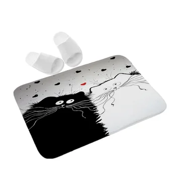 Cartoon Zvierat Vzor Rohože Čiernej a Bielej Rohožky Mačka Flanelové Tlač Dvere, Rohože pre Vstupné Dvere protišmykových Kuchyňa Mat