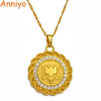 Anniyo Albánsko Eagle Prívesok Náhrdelníky pre Ženy, Dievčatá, Zlatá Farba S Drahokamu Šperky #227306