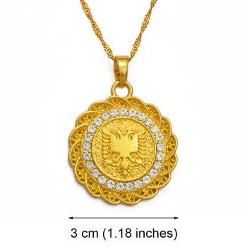 Anniyo Albánsko Eagle Prívesok Náhrdelníky pre Ženy, Dievčatá, Zlatá Farba S Drahokamu Šperky #227306