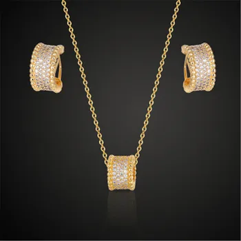 LISM nový produkt hot predaj high-end dámske luxusné náušnice a náhrdelník set s meďou vykladané s zirkón