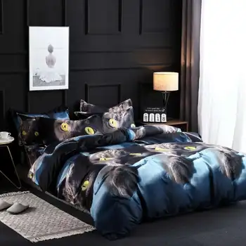 3D luxus posteľná bielizeň Nastaviť Kráľ, Kráľovná Twin Perinu Nastaviť,Posteľ nastaviť Zvierat Čierna mačka oči