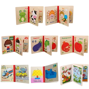 Baby Hračky pre Deti 3D Puzzle Knihy Drevené Hračky, Kreslené Šiestich Strán Inteligencie, Puzzle, Hračky pre Deti Narodeninám