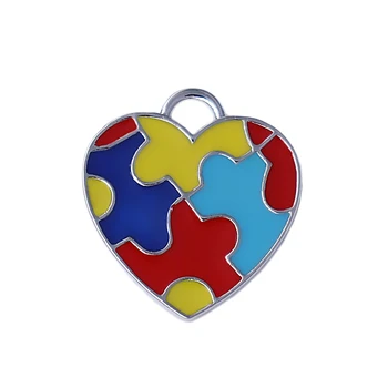V tvare srdca smalt-farebné autizmus puzzle kúzlo prívesok DIY šperky príslušenstvo handMaking Dary