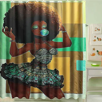 Meigar Afriky Módne Dievča Sprchový Záves Nepremokavé Kúpeľňa Non-Slip Koberce, Wc Sedadlo, Kryt Podlahy Mat Pad Kúpeľňa Záclony
