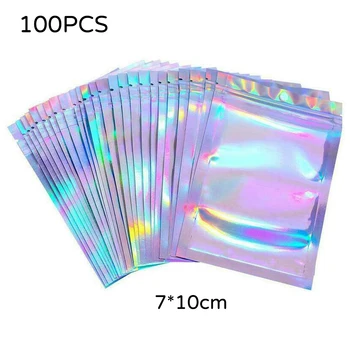 100ks Holografické Laser Rainbow Double-Sided Malé Mylar Fólia Tašky Telefón Shell Balení Taška Dodávky