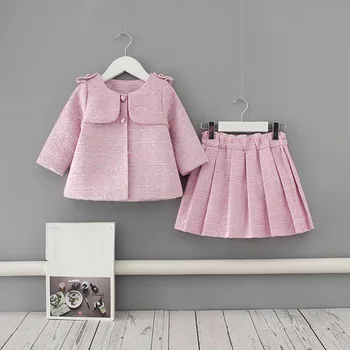 Deti Oblečenie Oblečenie 2020 Anglicko Štýl Jar Outwear+Skladaná Sukňa 2ks/Set Deti Oblečenie Oblek Dievčatá Oblečenie 0-4Y