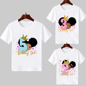 Roztomilé Čierne Melanínu Princezná Tlač Dievča, T-shirt pre Narodeniny Deti Zábavné Tričká 1 Do 8 Rokov Batoľa Biele Dievčatá Topy C50