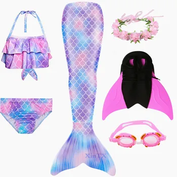 Deti Plávanie Morská víla Chvost Bikini Set môžete pridať s Monofin Plutvy Plavky, plavky pre Dievčatá Ariel Cosplay Kostýmy