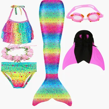 Deti Plávanie Morská víla Chvost Bikini Set môžete pridať s Monofin Plutvy Plavky, plavky pre Dievčatá Ariel Cosplay Kostýmy