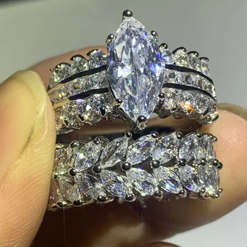90% Zľava Super Deal Ohromujúci Luxusné Šperky 925 Sterling Silver Marquise 5A CZ Zirkónmi Drop Shipping Svadobné Svadobné Prsteň