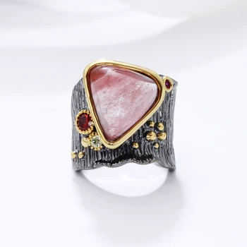 Nové očarujúce veľký trojuholník ružový kameň prstene pre ženy módne šperky black á doprava zdarma celkom šperky veľké krúžok