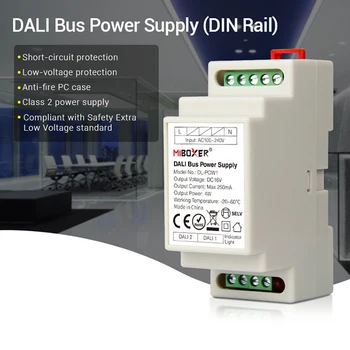 Miboxer DIN lištu DALI Bus Napájanie DL-POW1 16V DC Max 4W 250mA LED Transformátor pre AC 110V 220V DALI RGB CCT LED Downlight