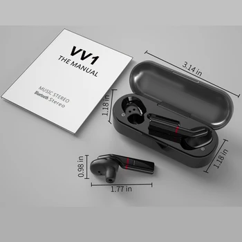 VV1 Bluetooth 5.0 Bezdrôtové Slúchadlá TWS Binaural Športové Headset 3D Stereo Zvuk S Mic Handsfree Športové Slúchadlá