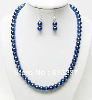 Doprava zadarmo diy 8mm modrá shell simulované-pearl shell okrúhle korálky náhrdelníky náušnice strany darčeky, šperky nastaviť 18-palcové YE2007