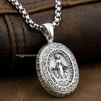 LINSION Panny Márie, JEŽIŠA, Kríž 925 Sterling Silver White CZ Kamene Prívesok Charms 8A004