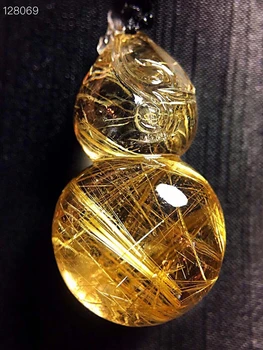 Skutočné Prírodné Zlato Rutilated Quartz Tekvica Prívesok Drahokam Ženy Muži 42.22.19 mm Jasné Oválne Guľôčky Náhrdelník Šperky AAAAA