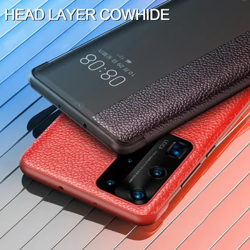 Pre Huawei P40 Pro Smart Touch View pravej Kože Flip Kožené puzdro pre Huawei P30 P40 P20 Mate 10 20 X Pro Prebudiť Celý Prípad