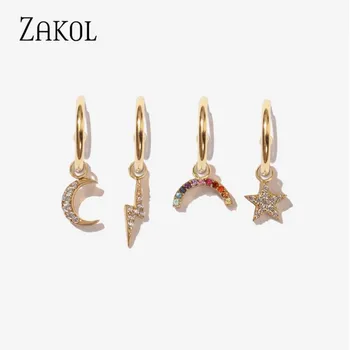 ZAKOL Ženy 2020 Crystal Fashion Trendy Zlaté Hviezdy, Mesiac Lightning Roztomilý Náušnice pre Ženy Drop Náušnice Šperky FSSP3214