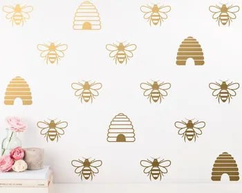 Honey Bee Stenu Zlatá Včela a Úľ Samolepky na Stenu pre Deti Detská Izba Detská Domova Vinyl na Stenu Tetovanie A828