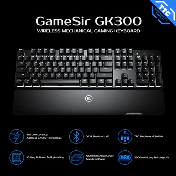 GameSir GK300 Bezdrôtový Mechanical Gaming Keyboard, Bluetooth a 2,4 GHz Bezdrôtového pripojenia, Zliatiny Hliníka, Hra Klávesnica s Zápästí Zvyšok