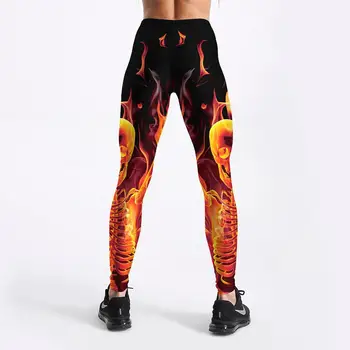 Vysoký pás Fitness Legíny ženy cvičenie Push Up Leginy móda Tlačené oheň lebky jegging ženy nohavice