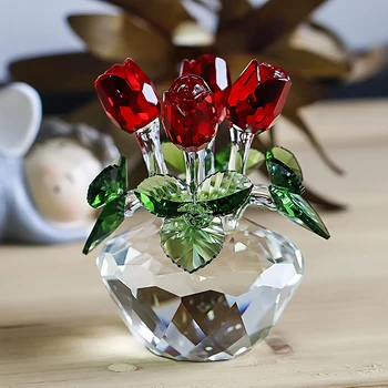 H&D 12 Style Crystal Red Rose Flower Paperweight Zberateľskú Sny Ornament Figúrka Domov Svadobná Výzdoba, Vianočný Darček, Suvenír