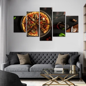 Wall Art 5 Ks Pizza Obrázky Plátno na Maľovanie HD Vytlačí Chutné Jedlo pre Reštaurácie Dekorácie Izba Dekor
